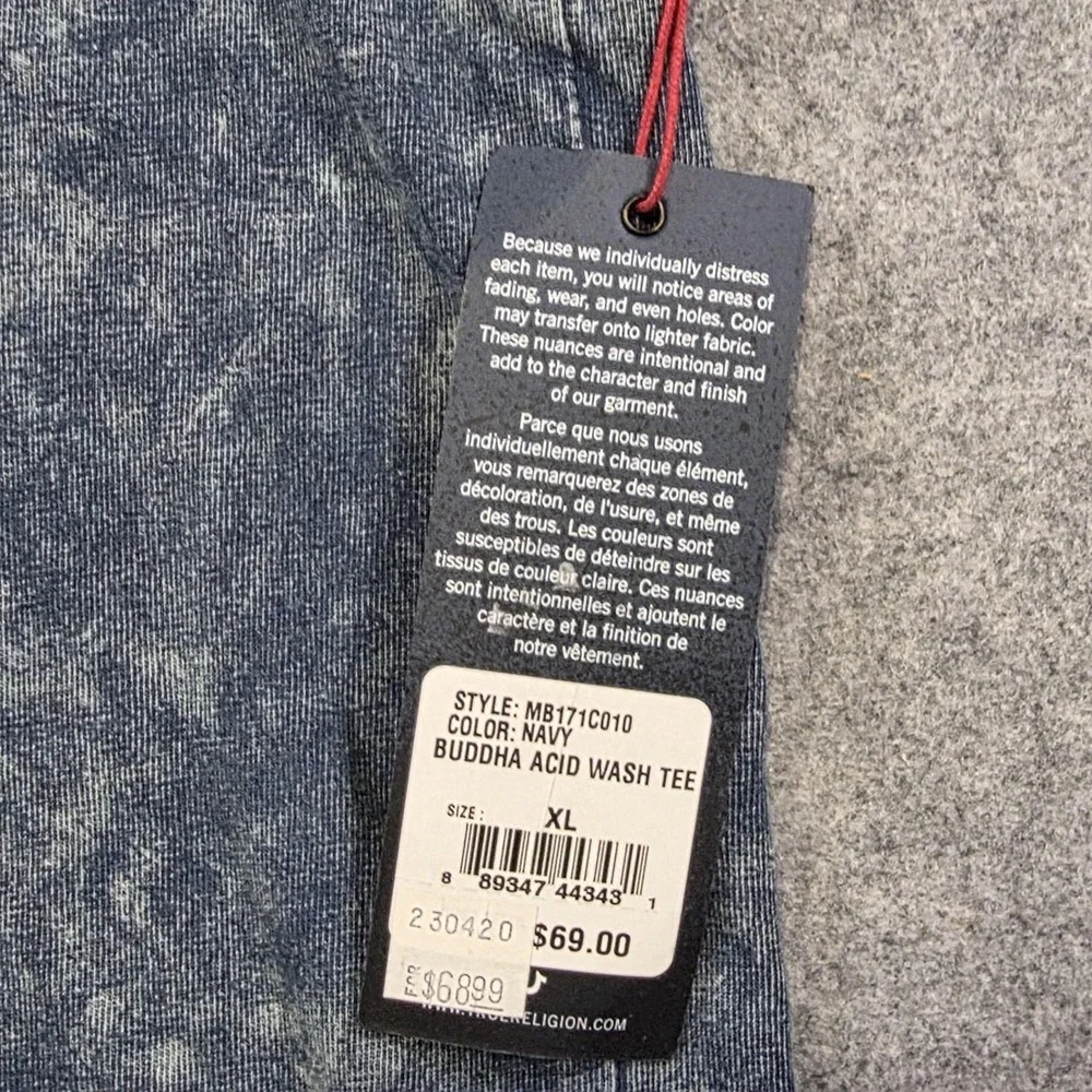 True Religion Shirt Mens XL Blue Buddha Acid Wash Crewneck Graphic Tee Logo